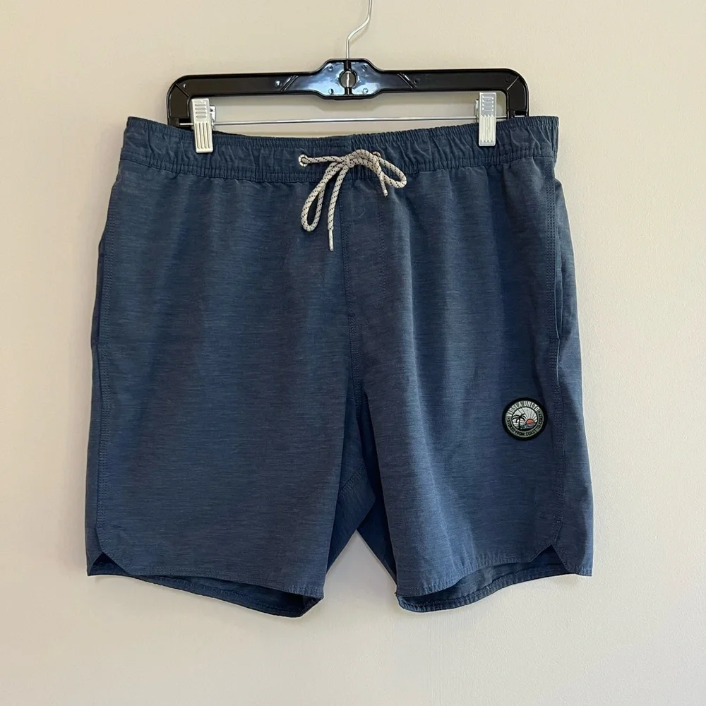 Vissla Men's Solid Sets 17.5” Ecolastic Swim Trunks in Dark Denim Blue, size XL